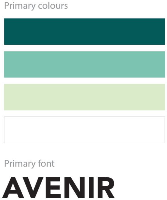 Brand colour palette and Avenir typeface