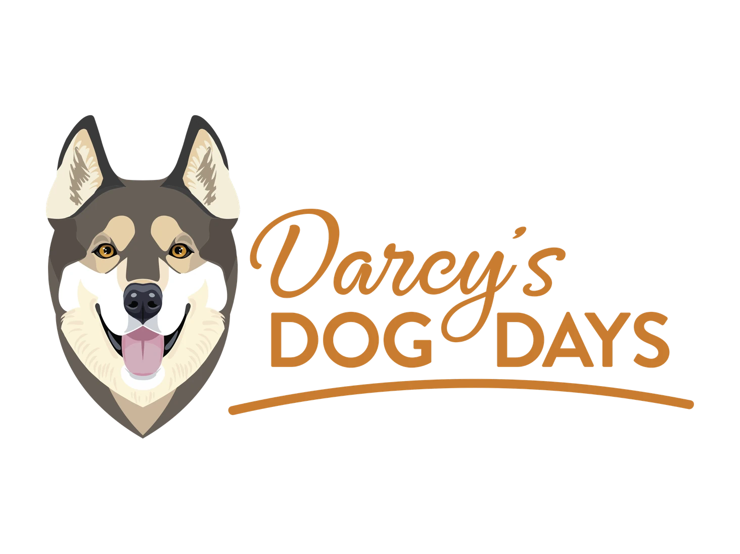 Darcy's Dog Days logo with an illustration of Diego the husky