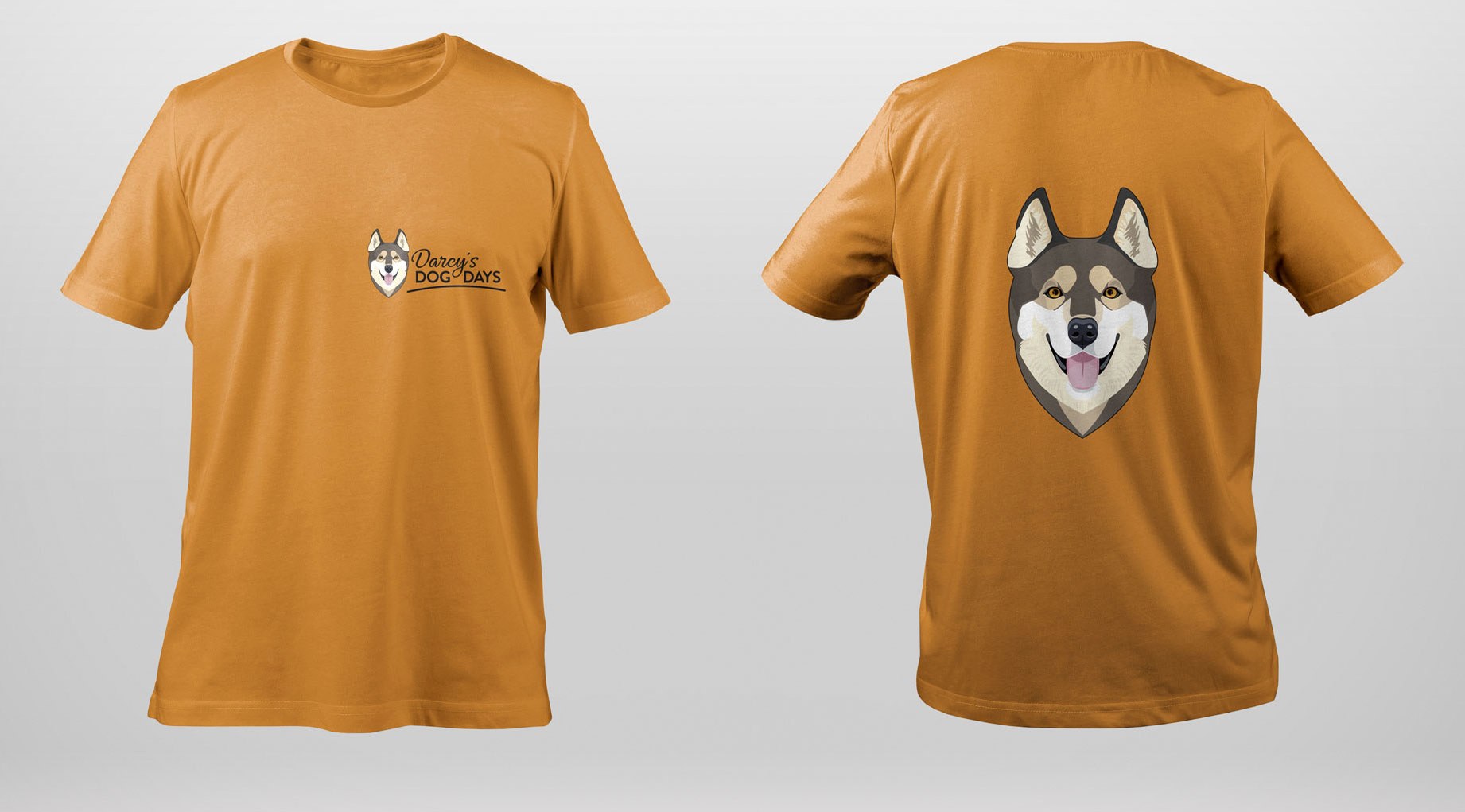 Orange staff t-shirts, front and back