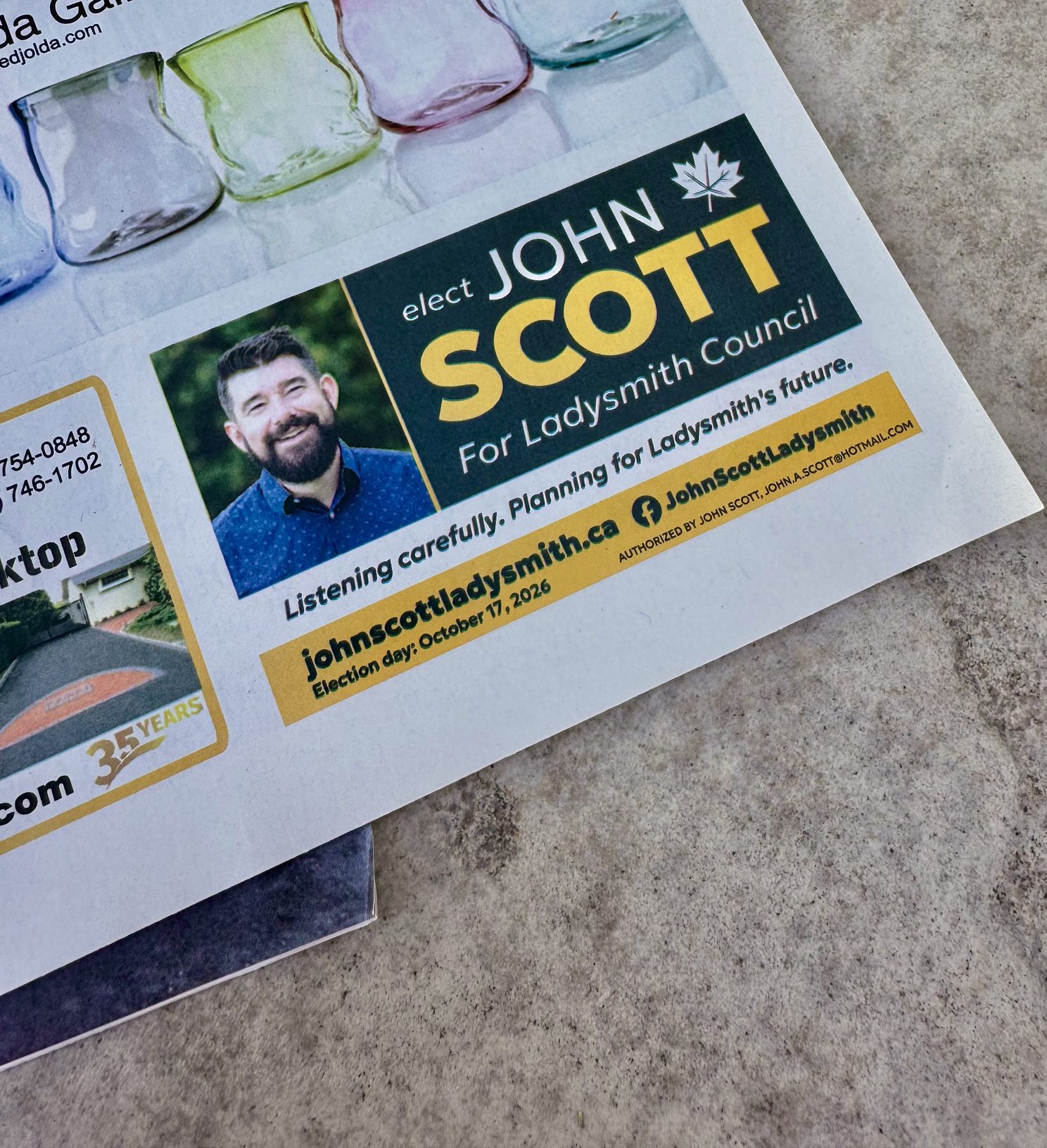 John Scott’s ad in a local magazine
